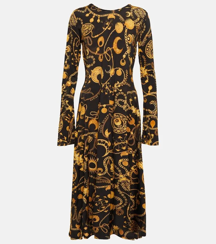 Printed ruched midi dress