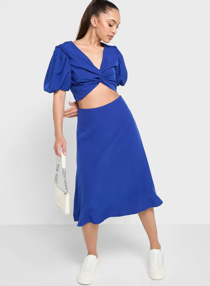 Co-Ord Balloon Sleeve Top And Skirt Set
