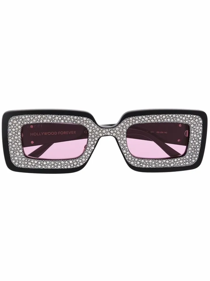 Crystal-Embellished Rectangular Sunglasses