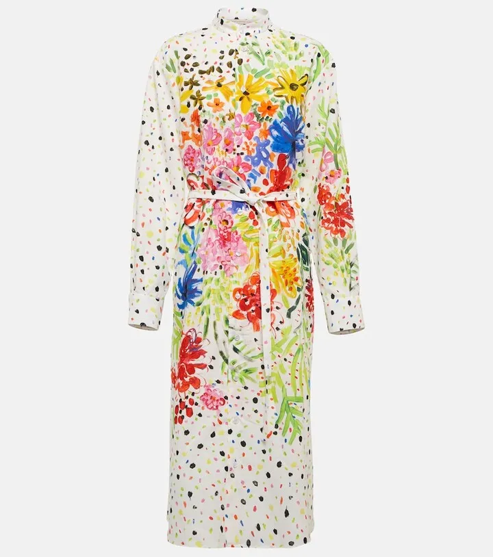 Printed linen and cotton shirt dress