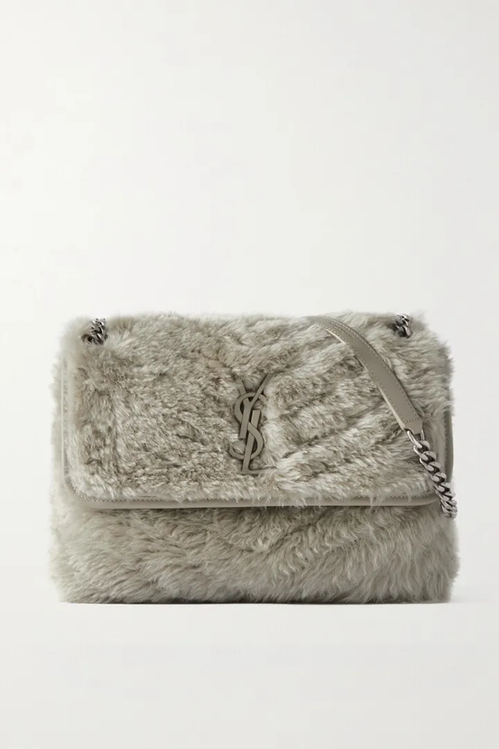 SAINT LAURENT - Niki Medium Quilted Shearling Shoulder Bag - Gray