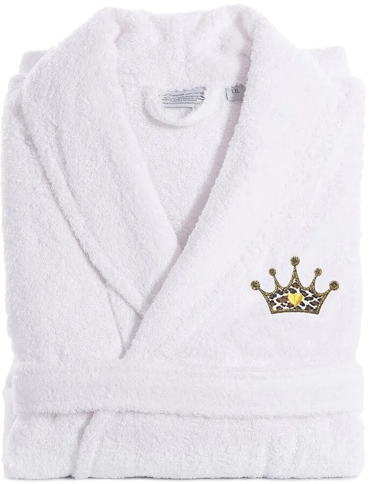 Linum Home Textiles Turkish Cotton Terry Bath Robe Embroidered With Cheetah Crown Design