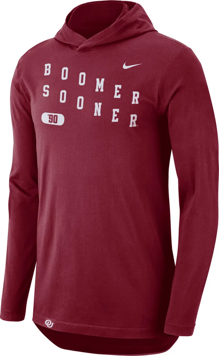 Oklahoma Nike Men's Dri-FIT College Hooded Long-Sleeve T-Shirt in Red