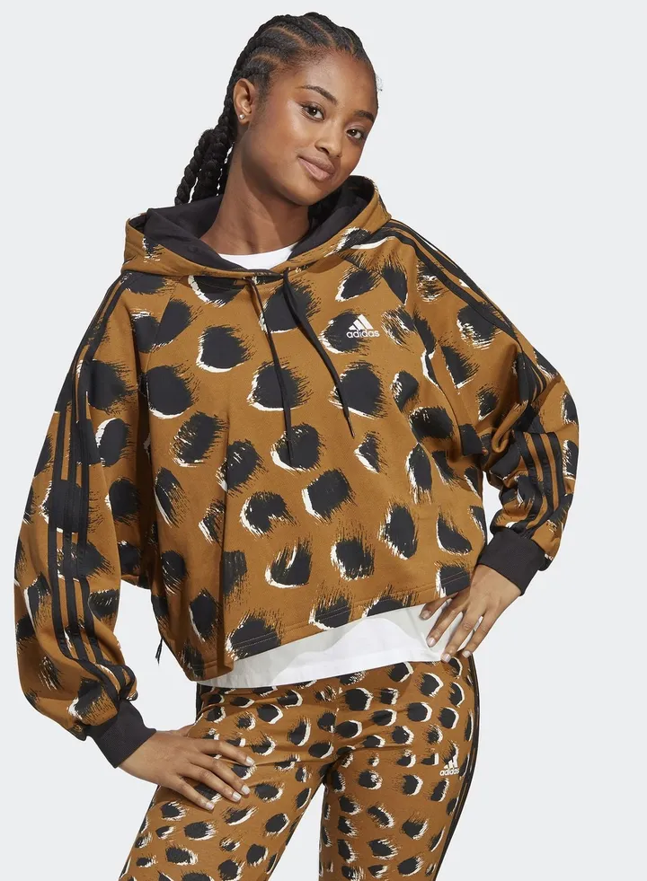 3 Stripe Essential Animal Print Hoodie