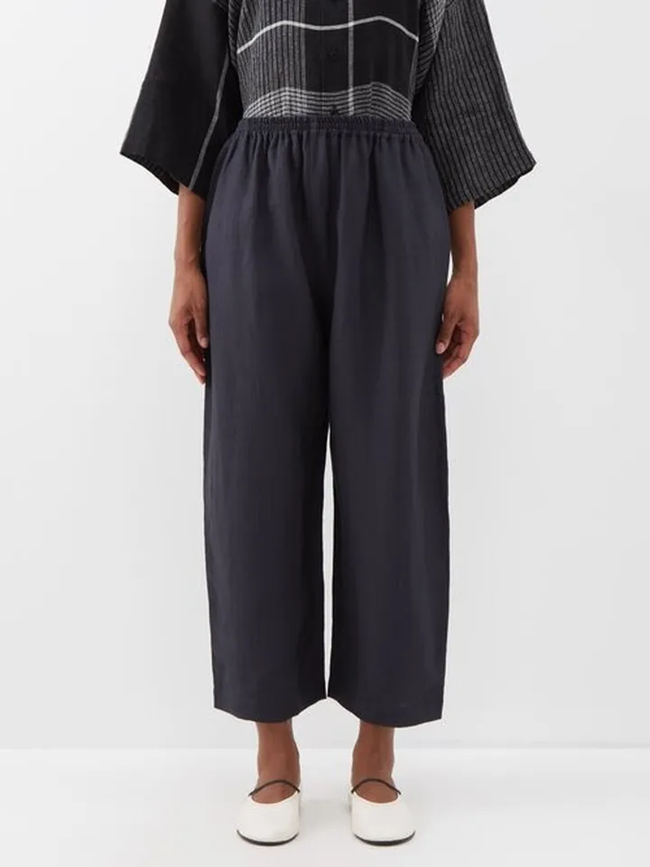 Cropped Linen Wide-leg Trousers