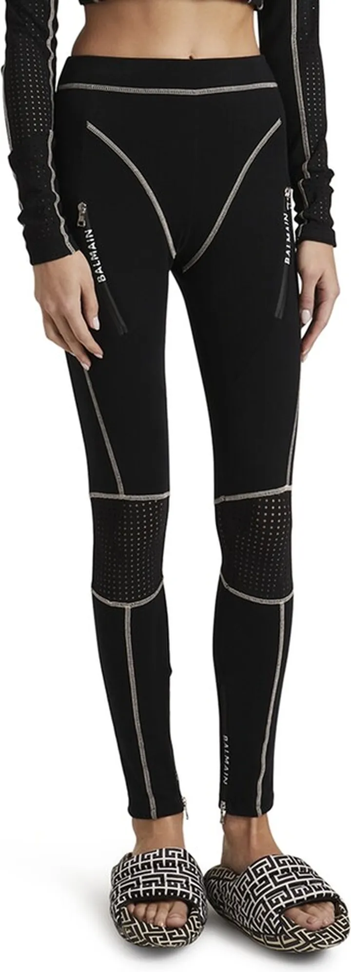 Logo Zipper Perforated Jersey Leggings