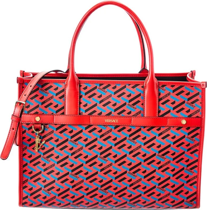 Versace La Greca Signature Coated Canvas & Leather Tote