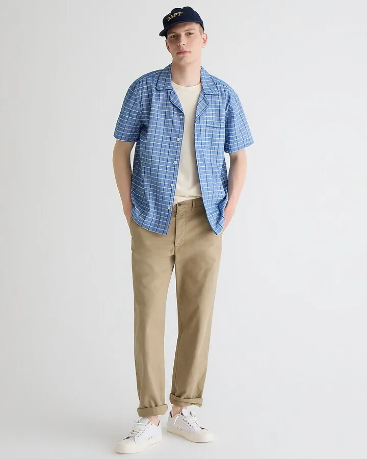 Short-sleeve pajama shirt in Broken-in organic cotton oxford