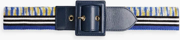 Leather-trimmed crochet-knit belt