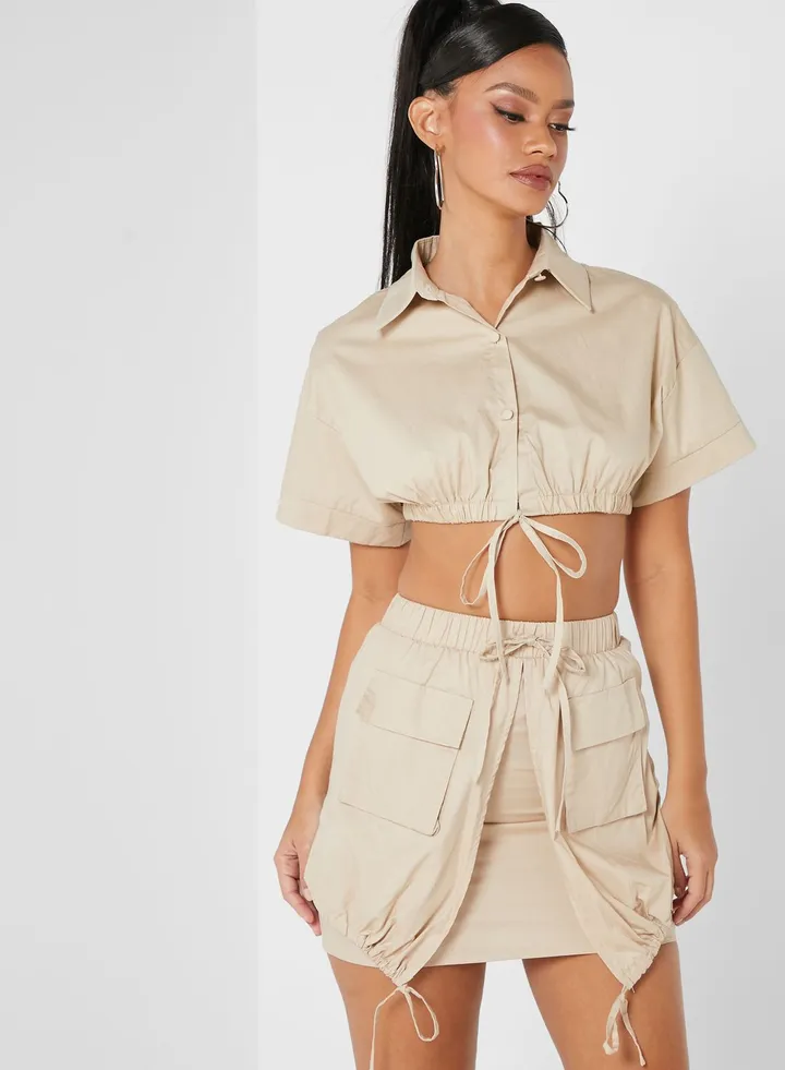 Ruched Hem Crop Shirt