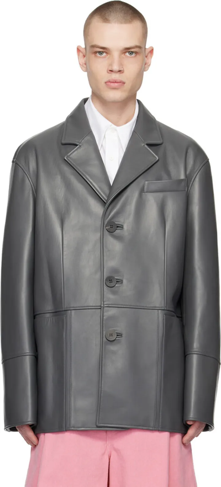 Wooyoungmi Gray Paneled Leather Jacket