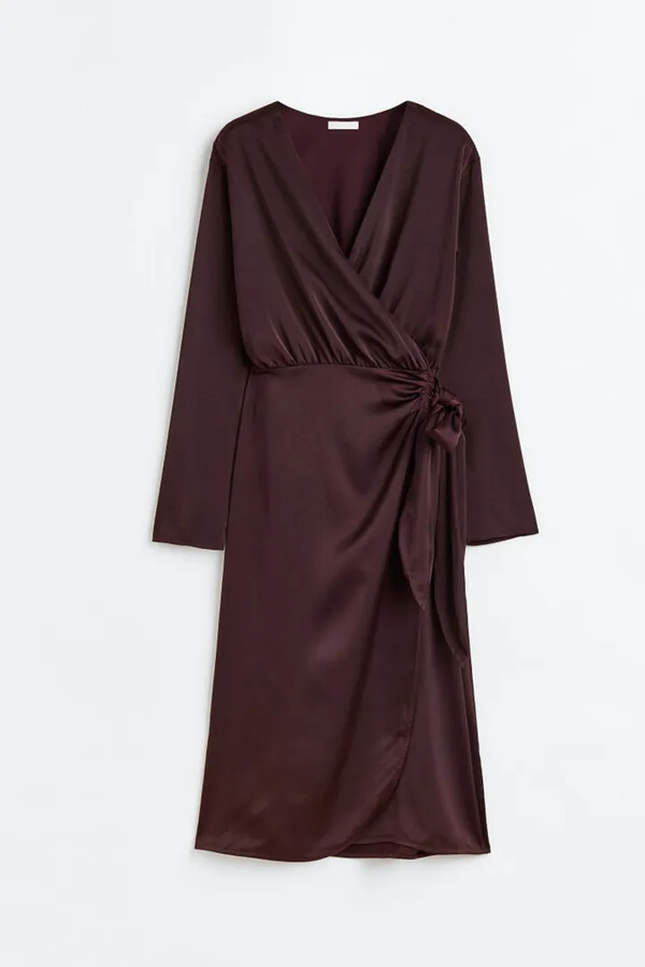 Satin Wrap-front Dress