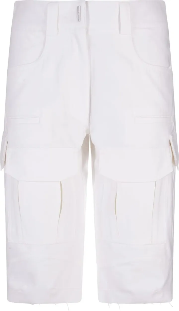 White Cotton Cargo Bermuda Shorts