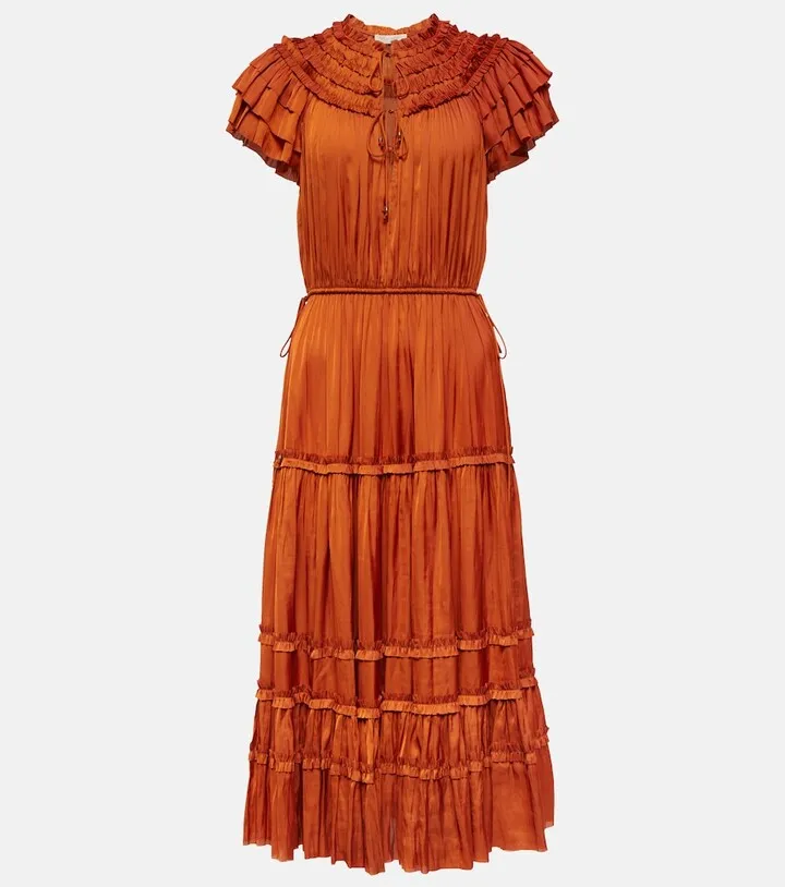 Isadora pleated satin midi dress