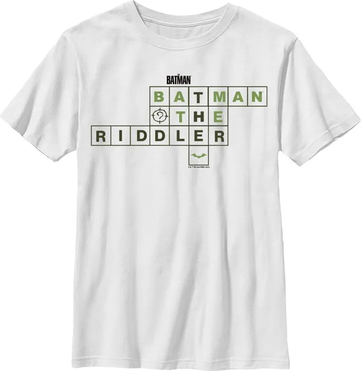 Boy's The Batman Riddler Crossword Puzzle T-Shirt - White - Medium