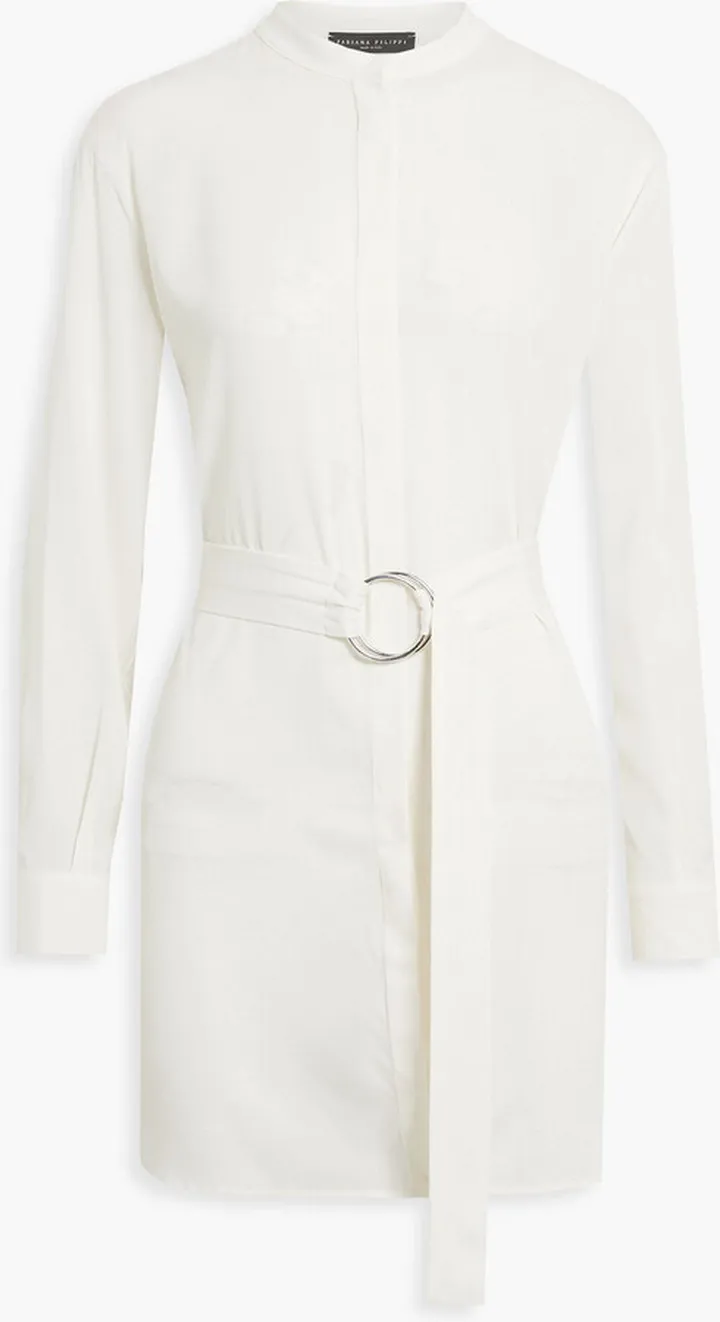 Belted silk-blend crepe shirt