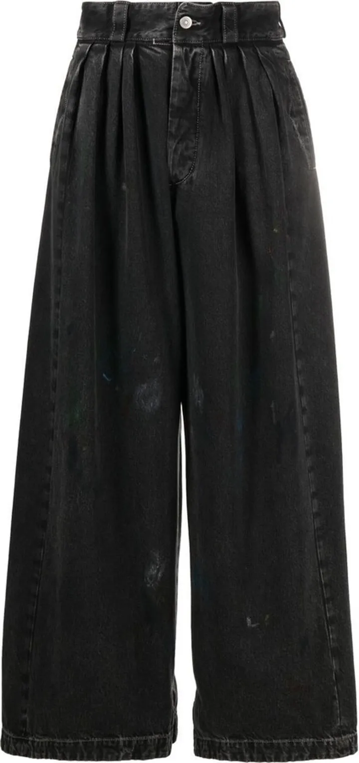 Black Paint Splatter Wide-Leg Jeans