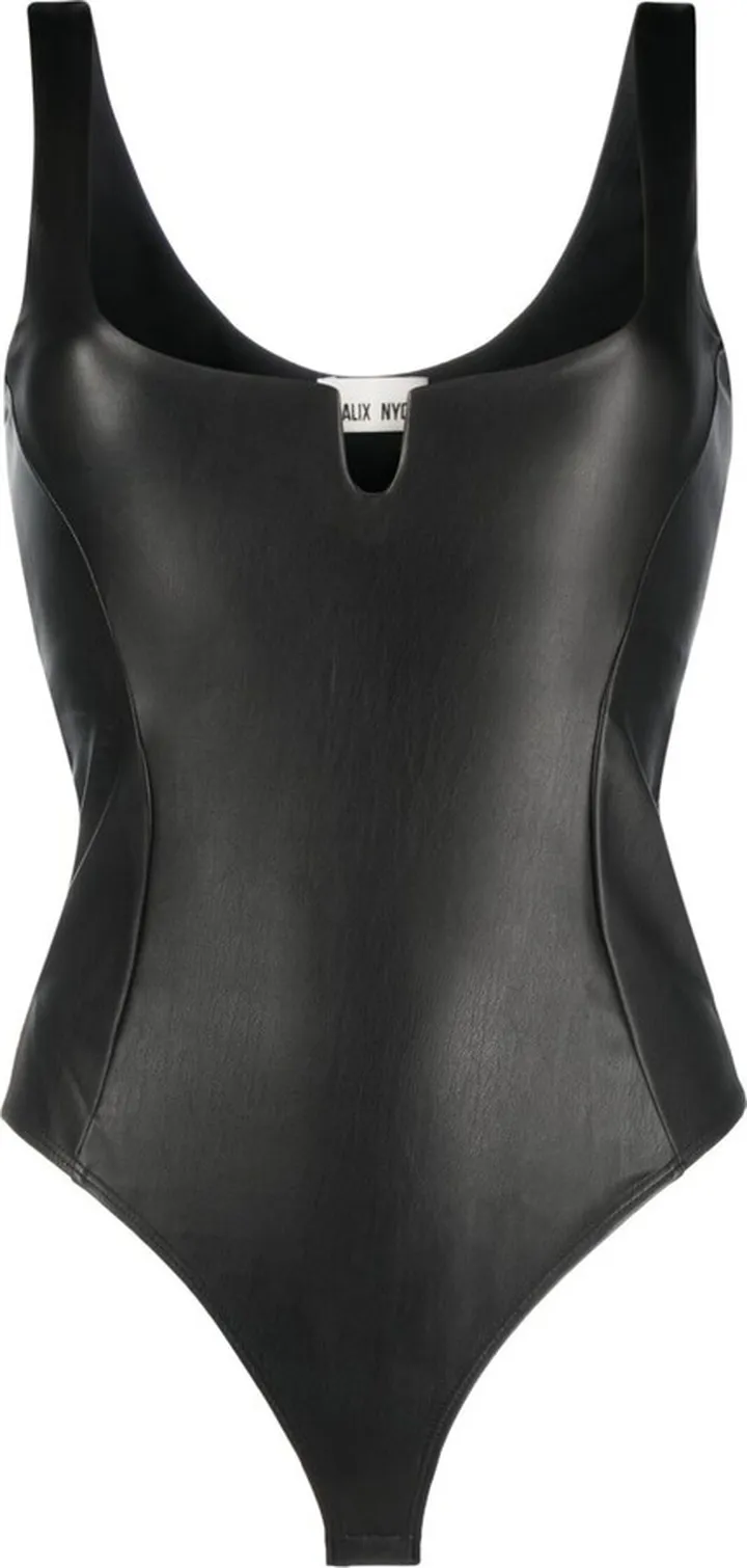 Black Neve Faux-Leather Bodysuit