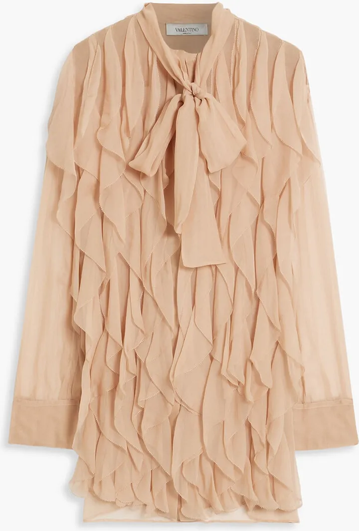 Pussy-bow ruffled silk-chiffon blouse