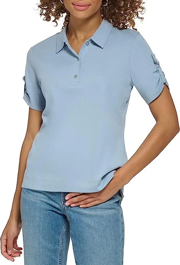 Calvin Klein Short Sleeve D-Ring Polo (Dusk) Women's Clothing