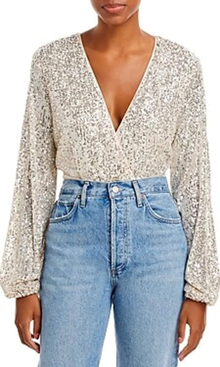 Bardot Sequined Wrap Bodysuit