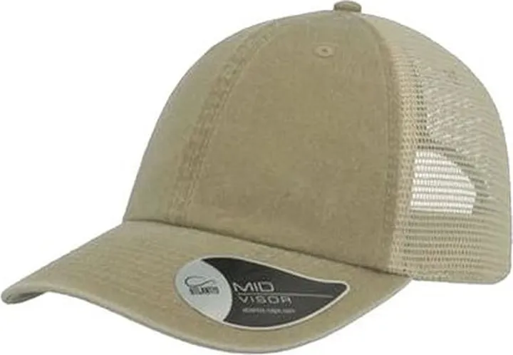 Atlantis Unisex Case Pigment Dyed 6 Panel Trucker Cap - Khaki