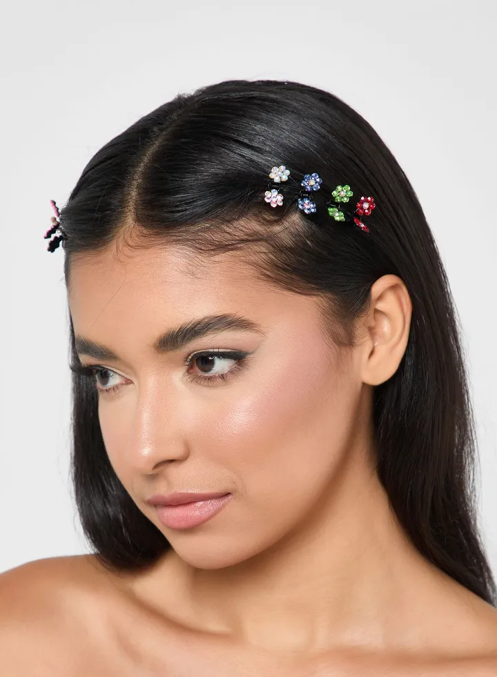 12 Pack Rhinestone Floral Mini Claw Hair Clip