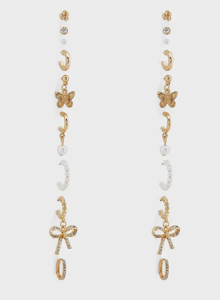 9 Pack Mix Pearl Butterfly Earrings Set