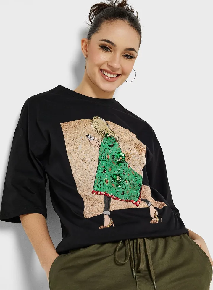 Sequin Graphic Detail T-Shirt