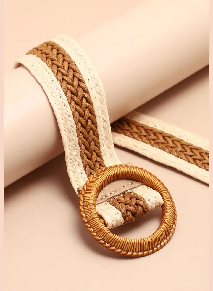 Casual Textured Raffia Waist Belt For Women