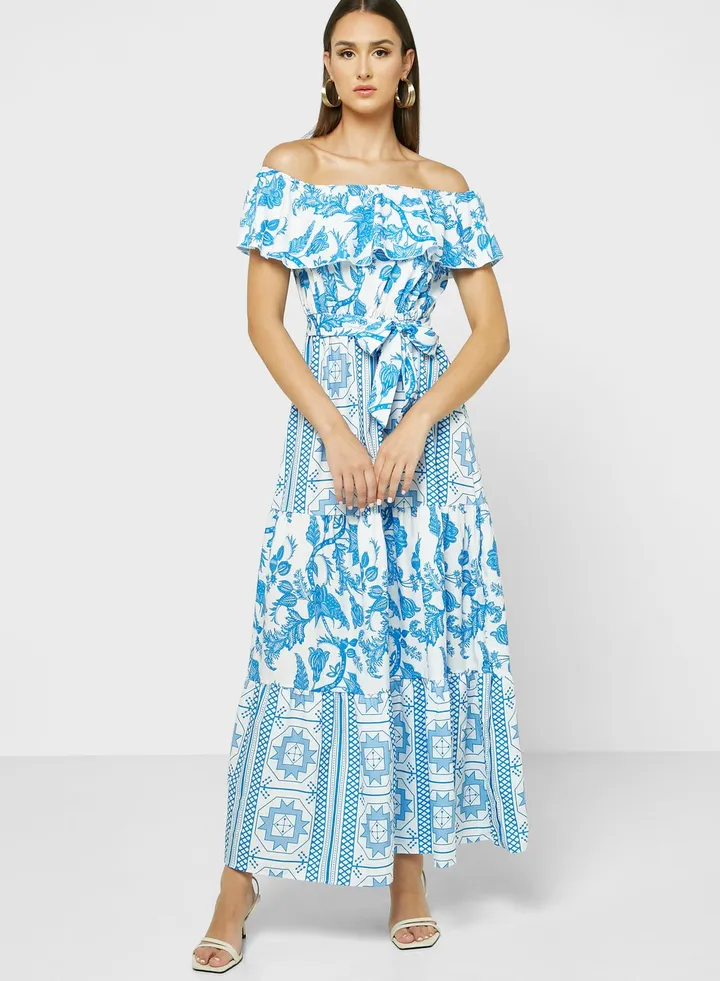 Off Shoulder Printed Dress