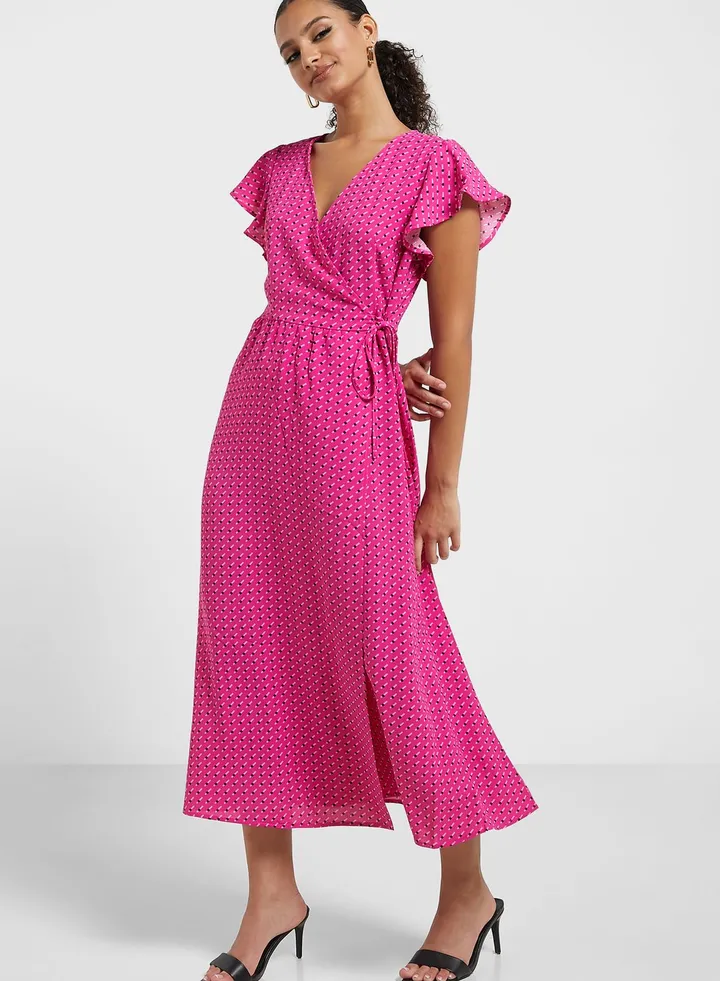 Surplice Neck Ruffle Sleeve Dress