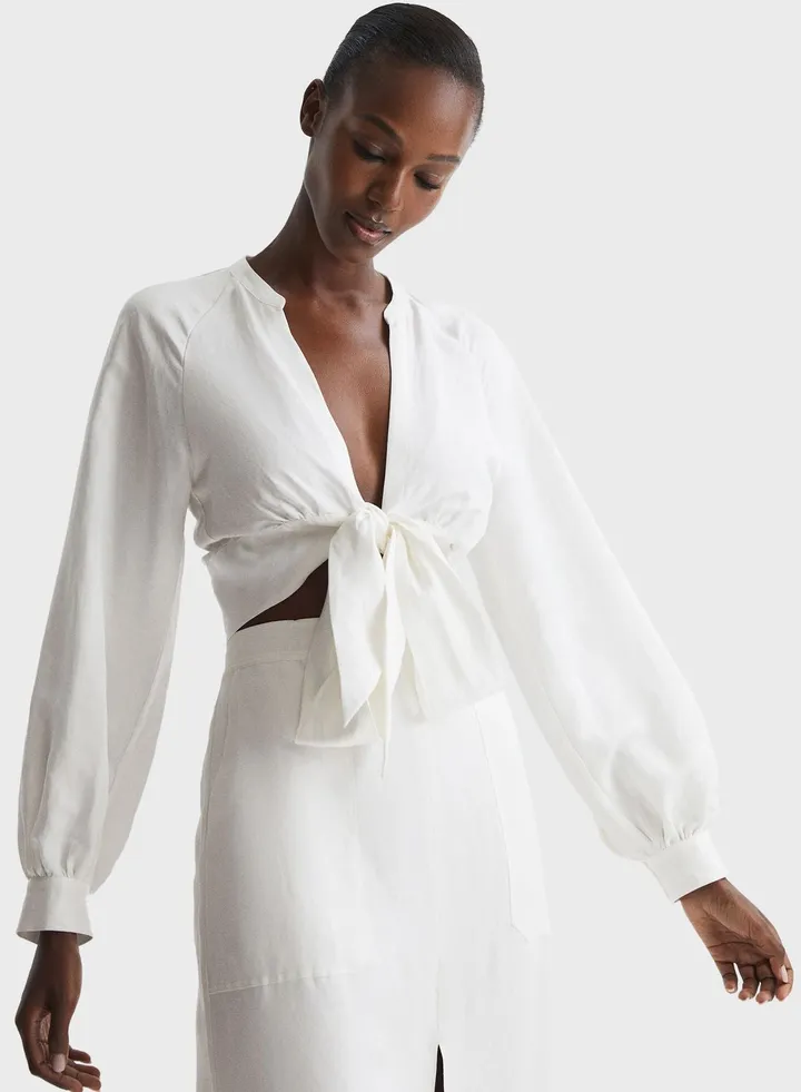 Balloon Sleeve Tie Detail Crop Top