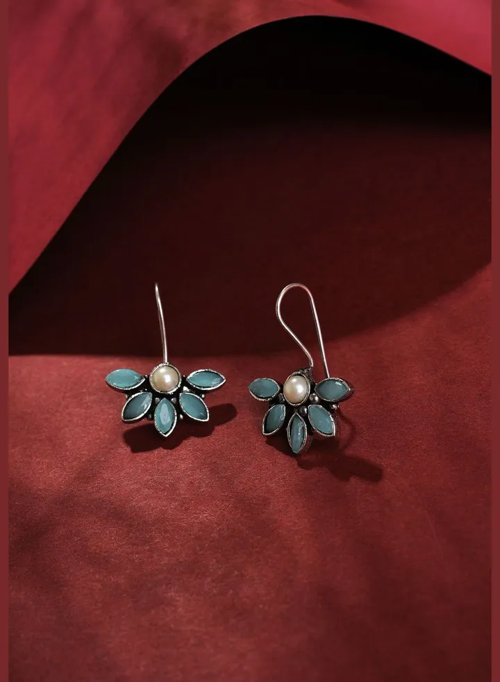 Silver Plated Designer Stone Drop Earring