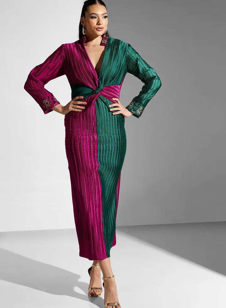 Front Twist Plisse Dress