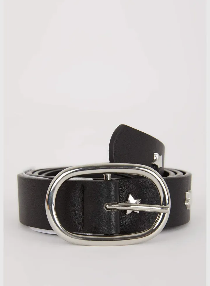 Woman Oval Buckle Faux Leather Jean Belt