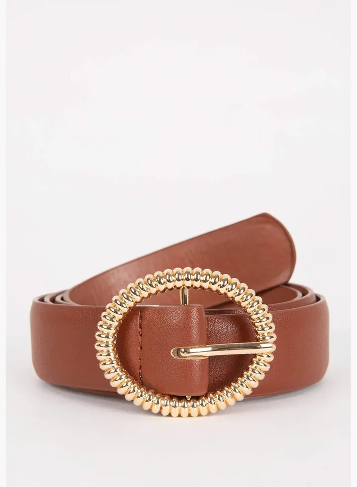 Woman Oval Buckle Faux Leather Jean Belt