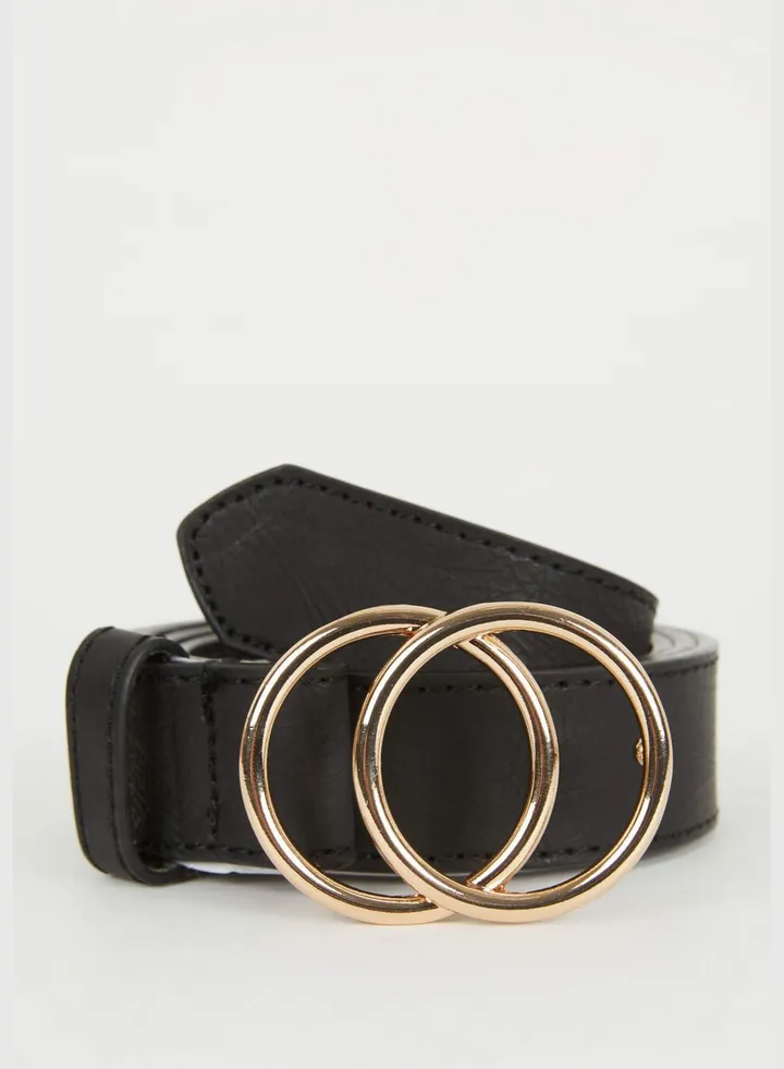 Woman Oval Buckle Faux Leather Jean Belt