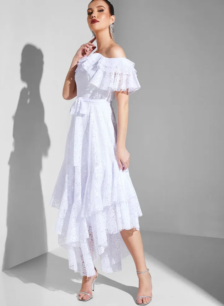 Bardot Tiered Asymmetrical Dress