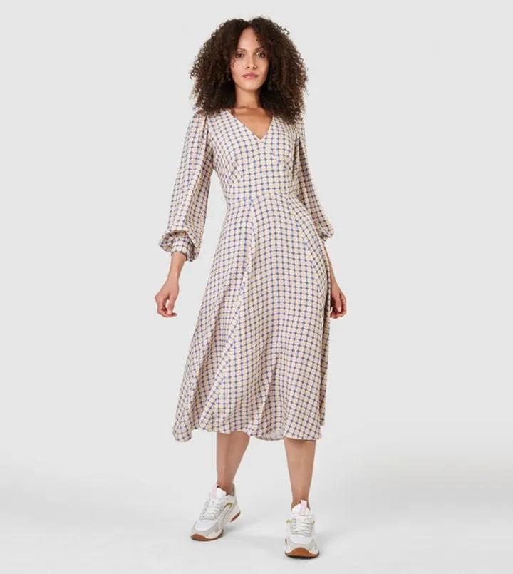 Printed Bishop Sleeves Midi Dress