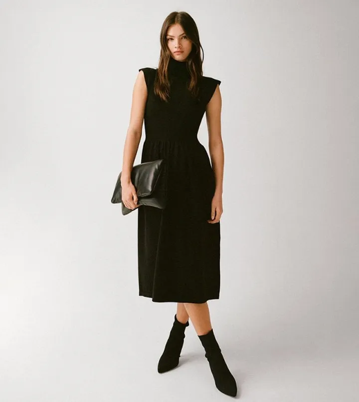 Knitted High Neck Midi Dress