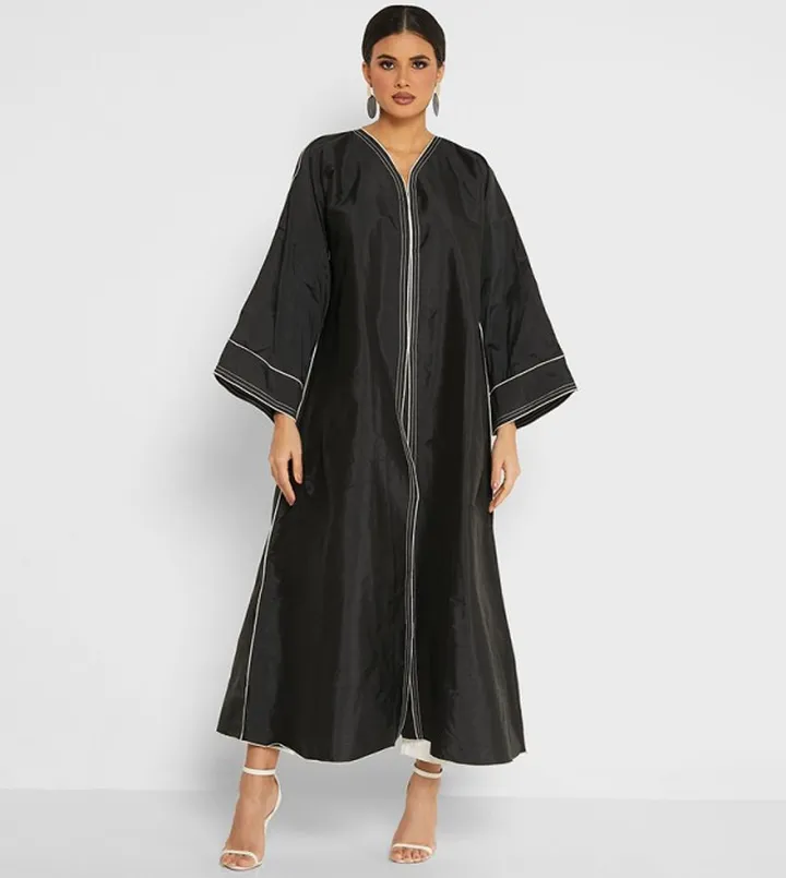 Black Taffeta Abaya with Thread Work