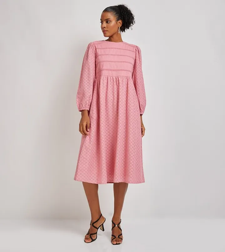 Aero Schiffli Bishop Sleeves Midi Dress