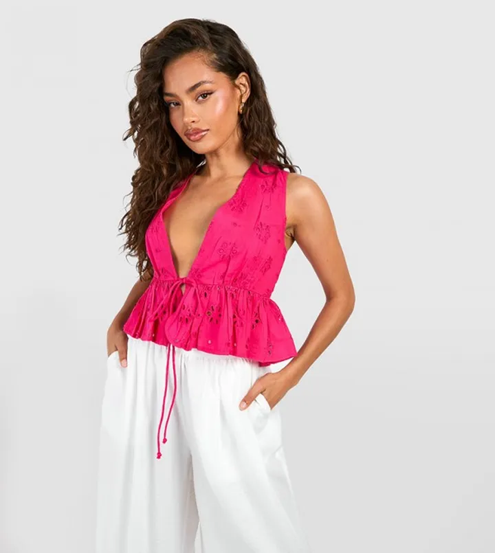 Embroidery Tie Waist Top