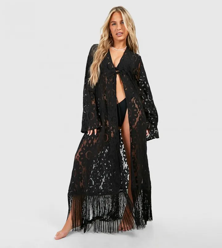 Crochet Fringe Hem Beach Kimono