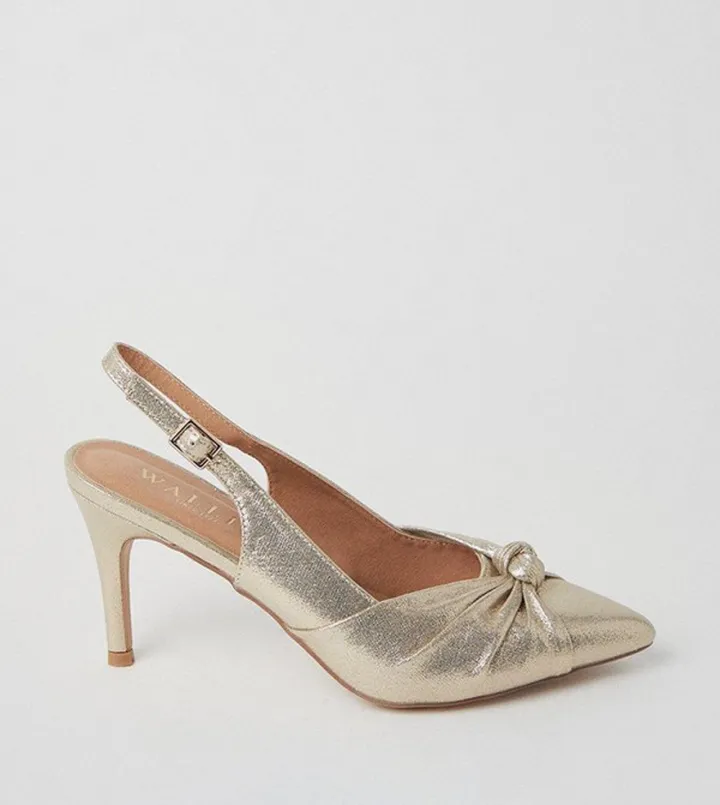 Ember Satin Knot Detail Slingback Court Shoes
