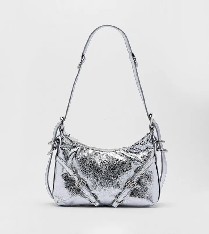 Faux Leather Crinkle Zip Shoulder Bag
