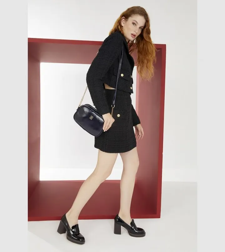Textured Logo Detail Crossbody Bag