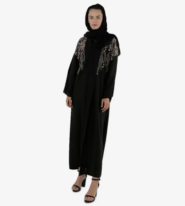 Floral Printed Long Sleeves Front Open Abaya