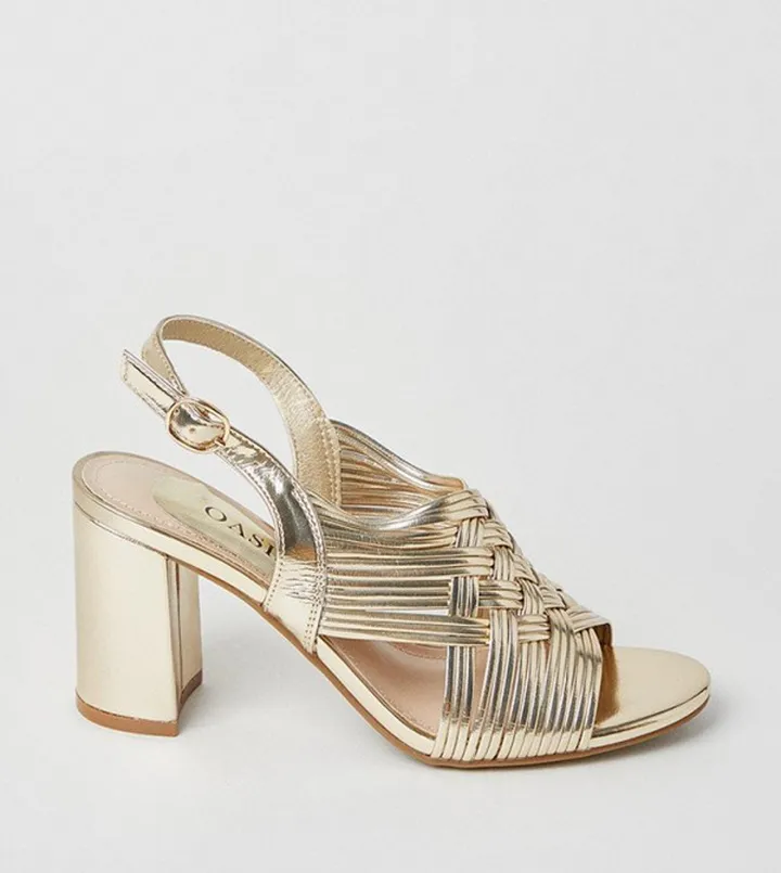 Mercury Multi Woven Strap Sling Block High Block Heel Sandals